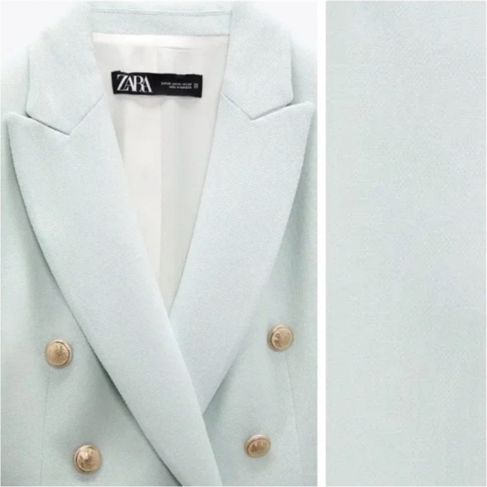 Zara women’s mint Green Double-Breasted long Blazer coat sz small preloved - Picture 8 of 16